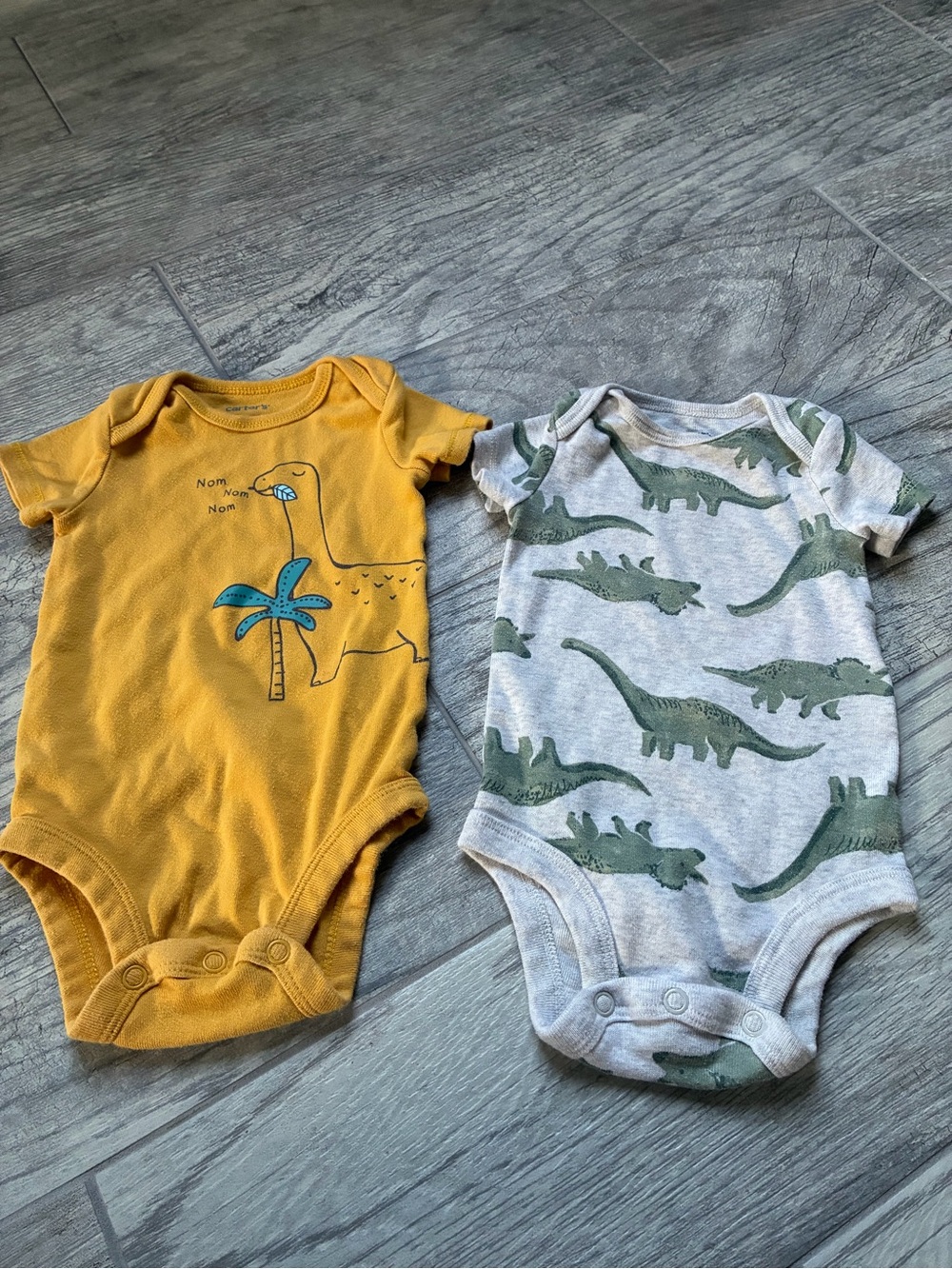 Carter's Dino One-Piece Bodysuit Set - Mustard and Gray with Green Dino Print